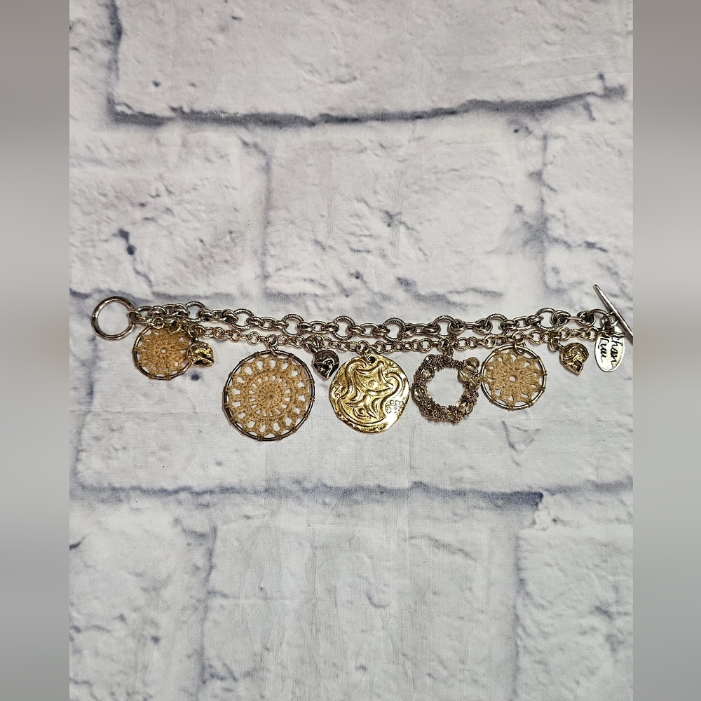 Chan Luu Designer Gold and Silver Charm Bracelet With Skulls